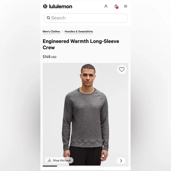 Lululemon Engineered Warmth Long Sleeve Crew Heathered Gray Mens Medium - Picture 11 of 11